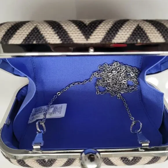 Ann Taylor Chevron Style Print Black & Tan Clutch - Picture 4 of 8